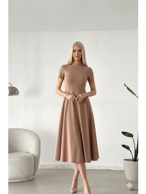 Alpaco Kadın Kısa Kollu Cepli Uzun Krep Kumaş Elbise