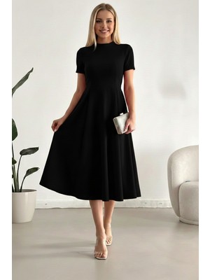 Alpaco Kadın Kısa Kollu Cepli Uzun Krep Kumaş Elbise