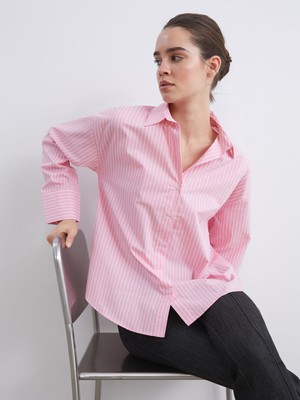 Lc Waikiki Yeni Sezon Çizgili Oversize Poplin Kadın Gömlek