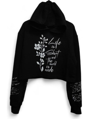 Astap Kapişonlu Crop Sweatshirt Iki Iplik Şardonsuz