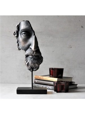 Yaratıcı Sanatlar Atölyesi Metal Kaideli Yarım Yüz Zeus Heykeli Ev Dekoru Büstleri Büyük Boy Heykel 35 cm