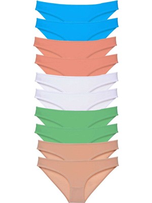 Marsilyan 10 Adet Süper Eko Set Likralı Kadın Slip Ten Beyaz Pudra Yeşil Mavi