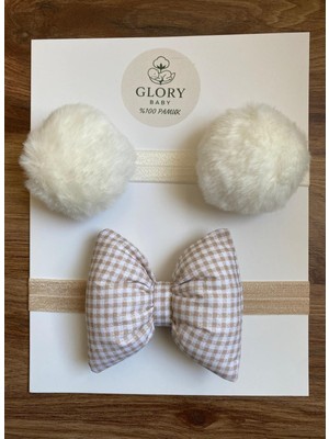 Glory Baby Kız Bebek Fiyonklu & Ponponlu Bandana - Saç Bandı 2'li Set (Handmade)