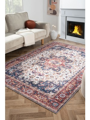 Rugium Konfor Halı Rugium Pera Vintage Yıkanabilir Halı Pamuk Taban Dokuma Kilim 2323 80 x 150 cm