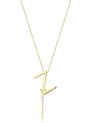 Alya Harf Kolye Gold Renkli Çelik Z Uçurtma Detaylı Kolye