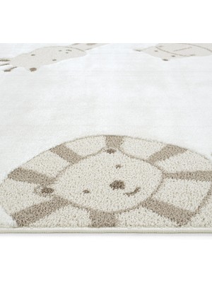 Cool Halı Smile Krem Kahverengi Sevimli Hayvan Figürlü Yumuşak Parlak Doku Makina Dokuma Bebek Çocuk Halısı