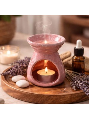 Uretti - Okay 5711 1771 Seramik Konik Buhurdanlık ve Yağ Set / Mum Hediyeli