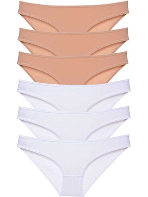 Çamaşır Kenti 6 Adet Süper Eko Set Likralı Kadın Slip Külot Ten Beyaz