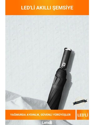Letsii Siyah Katlanabilir El Fenerli Şemsiye LED Işıklı Rüzgar Dirençli 100 cm Genişlik