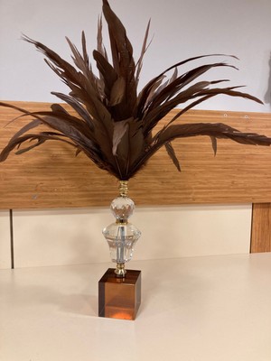 Plus Home Dekoratif Kristal ve Pirinç Obje Makara Altın Renk Amber Bal Sülün Tüy Yükseklik 40 cm