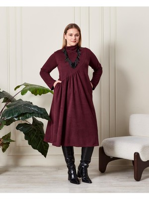 Zer Otantik Büzgülü Yumuşak Dokulu Elbise Mürdüm