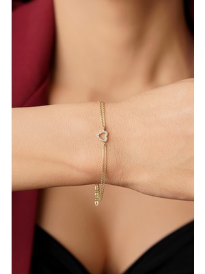 Fiyonk Kuyumculuk 14 Ayar Altın Taşlı Kalpli Aşk Bileklik