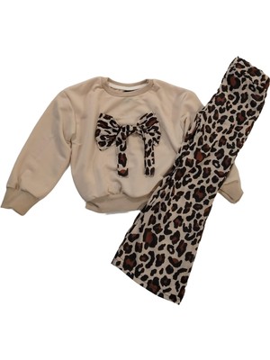 MG Mini Giyim Fiyonklu Ispanyol Paça Leopar Takım Kız Çocuk