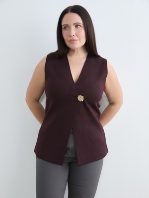Soulife Büyük Beden V Yaka Kadın Triko Yelek