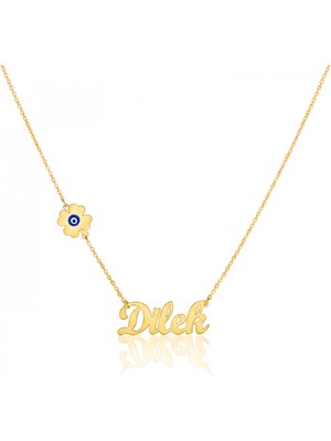 Mavili Gümüş Şanslı Isim Gümüş Kolye - Altın