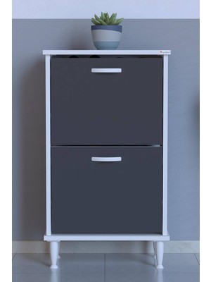 Lina Vella Home Luna Ayaklı Kapı Önü 52 x 90 x 26 Cm’ Lik 2 Düşer Kapak 4 Göz Bölmeli Ayakkabılık
