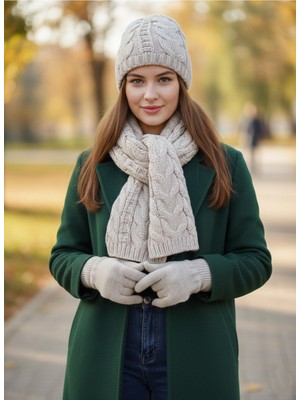 Derikem Kadın Kışlık Lüks Örgü Bere, Atkı ve Eldiven Takımı