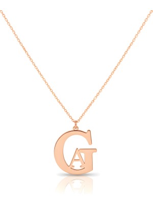 Mavili Gümüş Tasarım Iç Içe Harf Gümüş Kolye - Rose