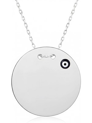 Mavili Gümüş Nazar Boncuklu Plaka Gümüş Kolye - Gümüş