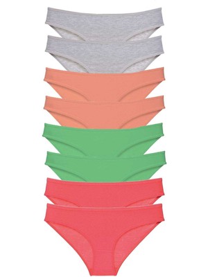 Marsilyan 8 Adet Süper Eko Set Likralı Kadın Slip Külot Gri Pudra Yeşil Fuşya