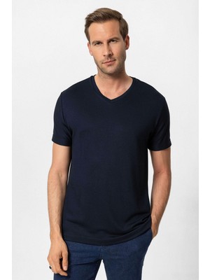 Antioch Lacivert Basic V Yaka Erkek T-Shirt