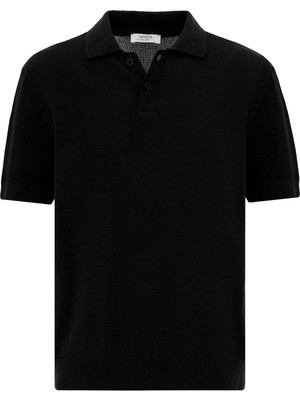 Antioch Siyah 100% Pamuk Polo Yaka Triko T-Shirt