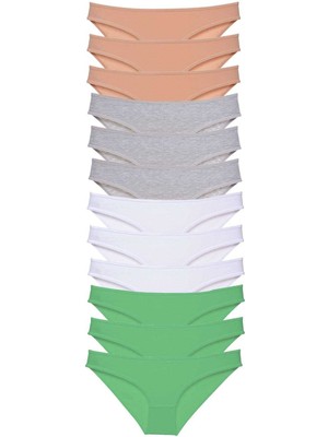 Marsilyan 12 Adet Süper Eko Set Likralı Kadın Slip Külot Ten Gri Beyaz Yeşil