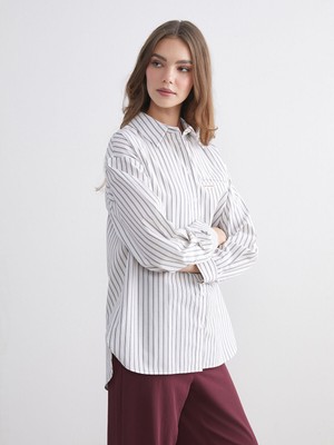 Lc Waikiki Yeni Sezon Çizgili Oversize Kadın Gömlek Tunik
