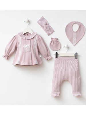 Cantoy Kız Bebek Dantel ve Bandana Detaylı 5'li Hastane Çıkış Zıbın Set