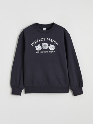 Lc Waikiki Yeni Sezon Bisiklet Yaka Baskılı Kız Çocuk Kalın Sweatshirt