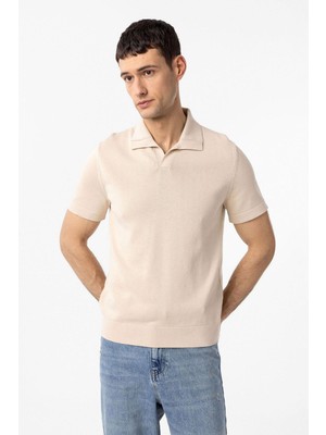 Antioch Taş 100% Pamuk Apaş Yaka Triko T-Shirt