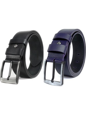 Derikem 2'li Erkek %100 Hakiki Manda Derisi Erkek Kot Kemeri 4,5 cm Siyah-Lacivert