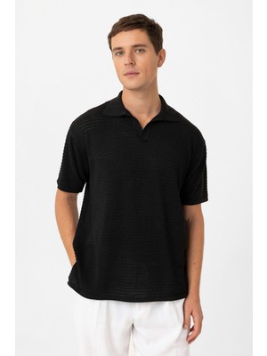 Antioch Siyah Polo Yaka Dokulu Erkek Triko T-Shirt