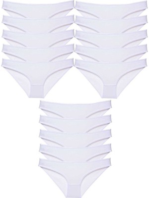 Marsilyan 15 Adet Süper Eko Set Likralı Kadın Slip Külot Beyaz