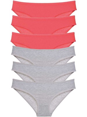 Marsilyan 6 Adet Süper Eko Set Likralı Kadın Slip Külot Fuşya Gri