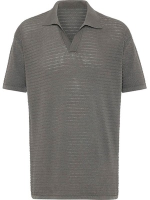 Antioch Gri Polo Yaka Dokulu Erkek Triko T-Shirt