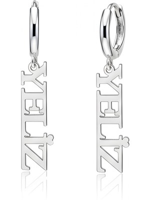 Mavili Gümüş Sallantılı Isim Gümüş Küpe - Gümüş