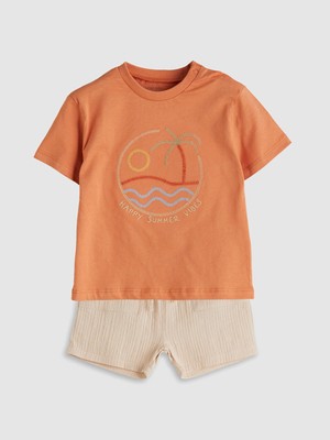 Lc Waikiki Yeni Sezon Baskılı Erkek Bebek Tişört ve Şort 2'li