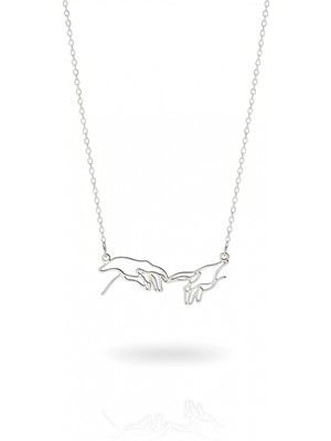 Mavili Gümüş Buluşan Eller Gümüş Kolye - Gümüş