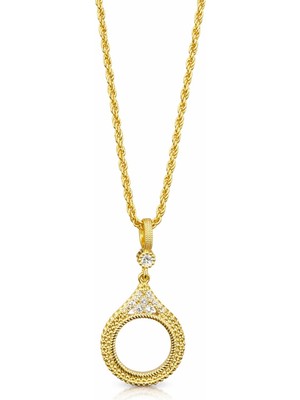 Vipfoni Altın Kaplama Zirkon Taşlı Çeyrek Uyumlu Çerçeve Kolye