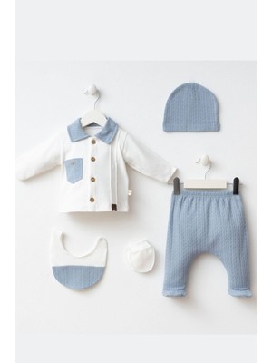 Cantoy Erkek Bebek Jakarlı ve Cep Detaylı 5'li Hastane Çıkış Zıbın Set
