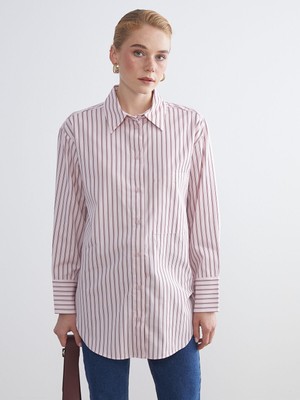 Lc Waikiki Yeni Sezon Çizgili Poplin Kadın Gömlek Tunik