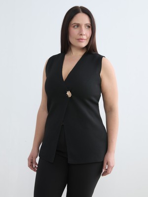 Soulife Büyük Beden V Yaka Kadın Triko Yelek