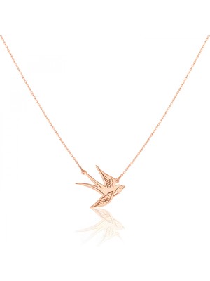 Mavili Gümüş Uçan Kırlangıç Kolye - Rose