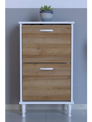 Lina Vella Home Luna Ayaklı Kapı Önü 52 x 90 x 26 Cm’ Lik 2 Düşer Kapak 4 Göz Bölmeli Ayakkabılık