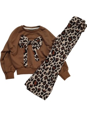 MG Mini Giyim Fiyonklu Ispanyol Paça Leopar Takım Kız Çocuk