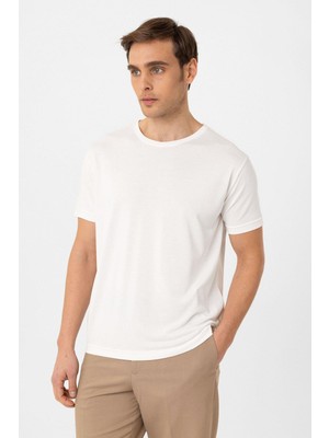 Antioch Beyaz Regular Fit Modal Teknik Kumaş Erkek T-Shirt