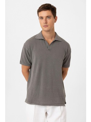 Antioch Gri Polo Yaka Dokulu Erkek Triko T-Shirt