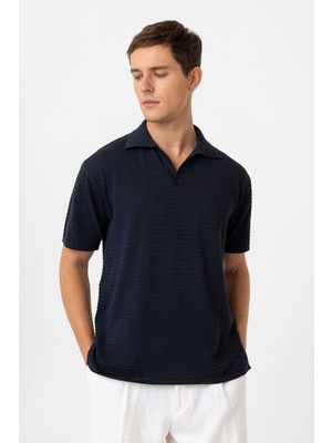 Antioch Lacivert Polo Yaka Dokulu Erkek Triko T-Shirt