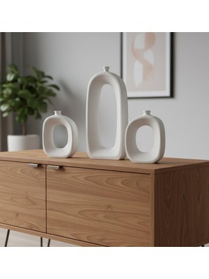KH Seramik Vazo Seti  Mat Beyaz  3 Lü Set Dekoratif Minimalist Tasarım